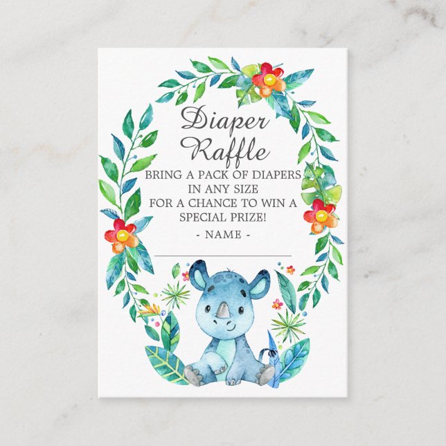 Jungle Rhino Baby Shower Diaper Raffle Enclosure Card (Front)