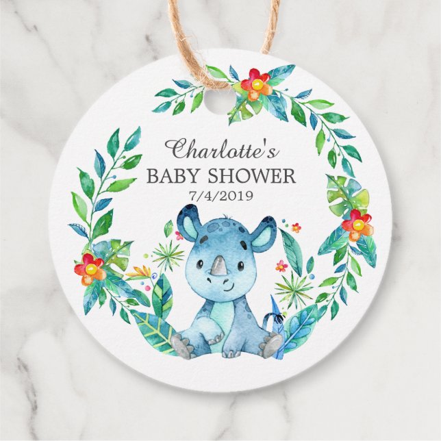 Jungle Rhino Baby Shower Favour Gift Tag (Back)