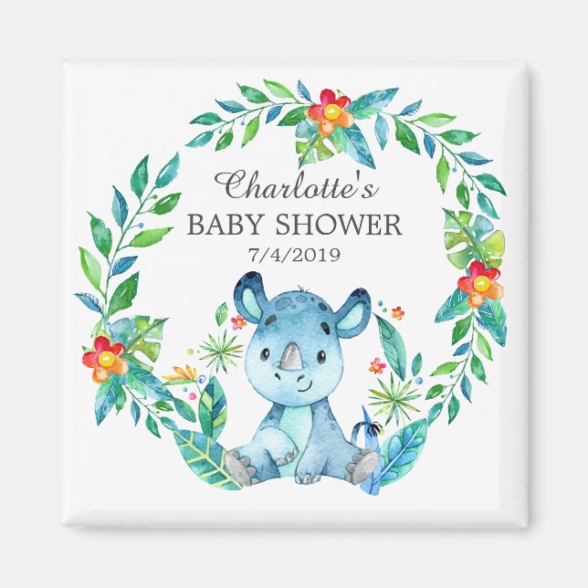 Jungle Rhino Baby Shower Favour  Magnet (Front)