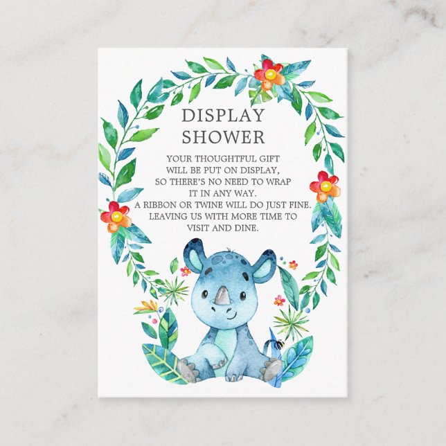Jungle Rhino Baby Shower Gift Display Shower Enclosure Card (Front)