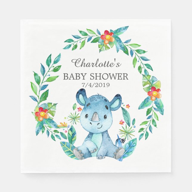 Jungle Rhino Baby Shower  Paper Napkins (Front)