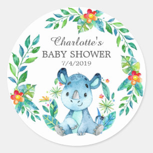 Jungle Rhino Baby Shower Thank You Favour Sticker