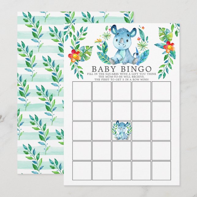 Jungle Rhino BINGO Baby Shower Game Invitation (Front/Back)