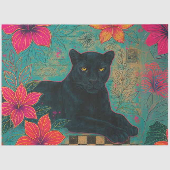 Jungle Royalty – Tropical Panther Decoupage Paper (Front)