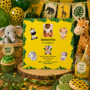 Jungle Safari 1st Birthday Cute Animal Theme Invitation