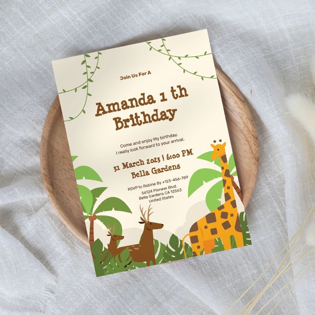 Jungle Safari 1st Birthday Invitation (Creator Uploaded)