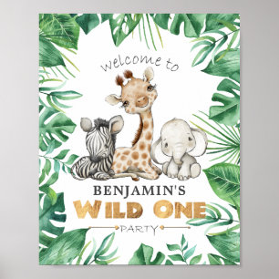 Jungle Safari 1st Birthday Party Welcome Poster