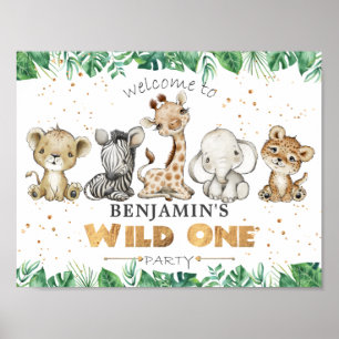 Jungle Safari 1st Birthday Party Welcome Poster
