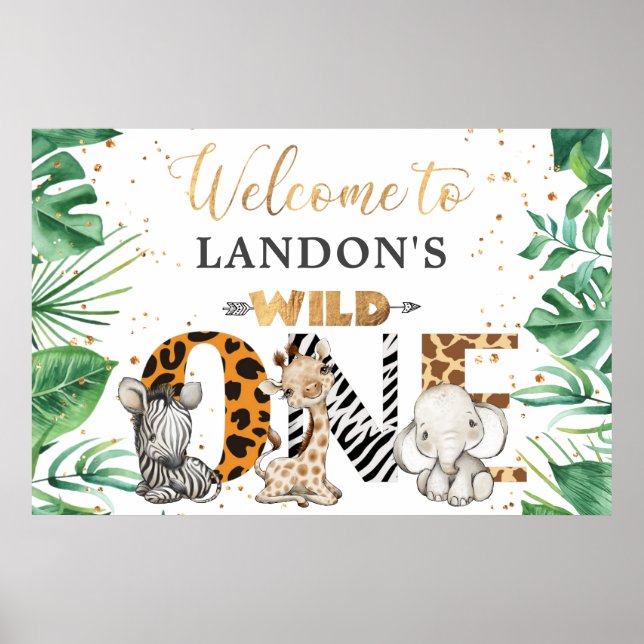Jungle Safari 1st Birthday Party Welcome Poster (Front)
