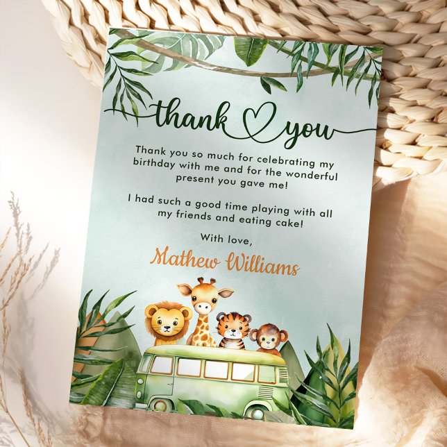 Jungle Safari 1st Birthday Thank You Card (Creator Uploaded)