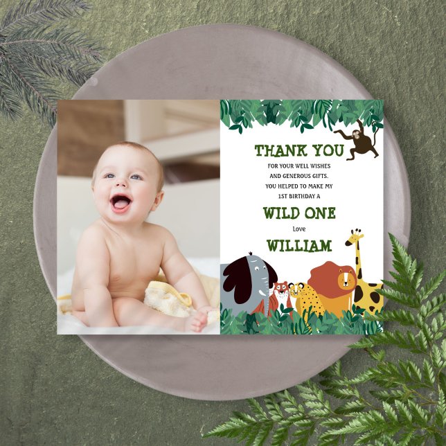 Jungle Safari 1st Birthday Wild One Thank You Card (Jungle Safari 1st Birthday Wild One Thank You Card)