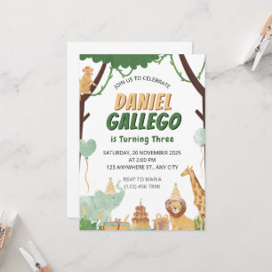 Jungle Safari 3rd Birthday Invitation