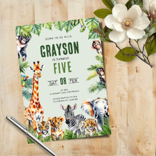 Jungle Safari 5th Birthday Invitation