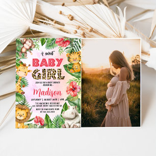 Jungle Safari A Sweet Baby Girl Baby Shower Photo Invitation
