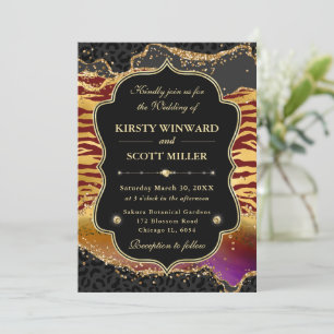 Jungle Safari Agate Gold & Tiger Stripes Wedding Invitation