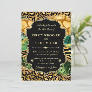 Jungle Safari Agate Leopard & Gold Accent Wedding Invitation