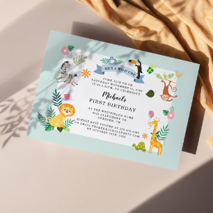 Jungle Safari Animal 1st Birthday Wild One Card