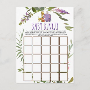 Jungle Safari Animal Baby Shower Bingo Card