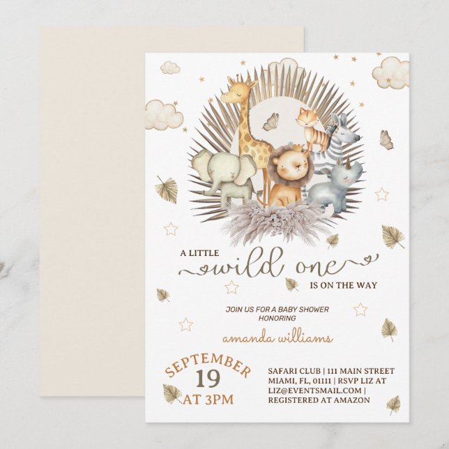 Jungle Safari Animal Baby Shower  Invitation (Front/Back)
