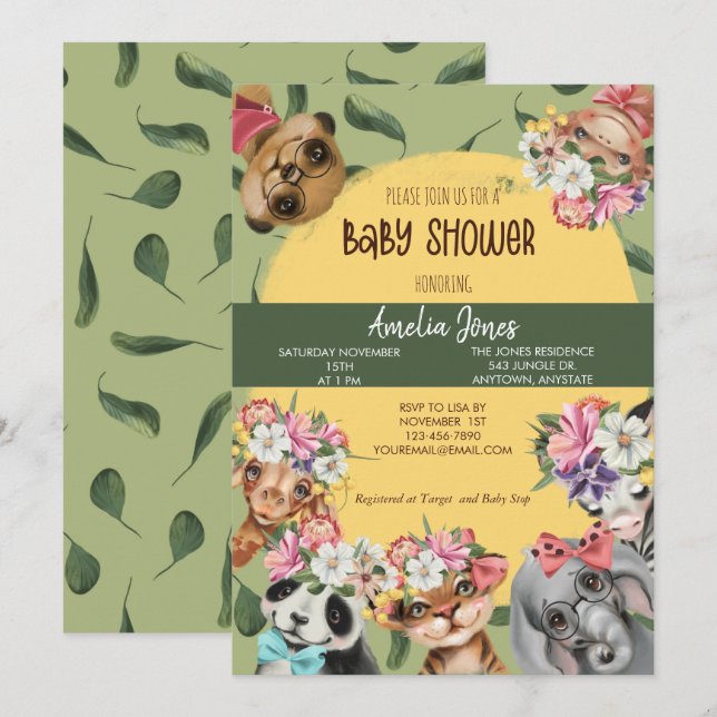 Jungle Safari Animal Baby Shower Invitation Postca (Front/Back)