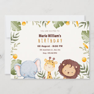 Jungle safari animal birthday invitation