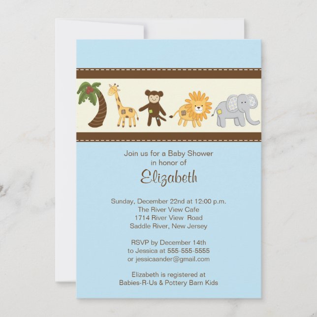 Jungle Safari Animal Boy Baby Shower Invitation (Front)