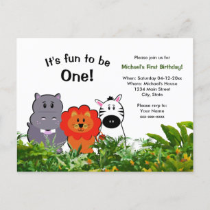 Jungle safari animal first birthday Fun to be One  Postcard