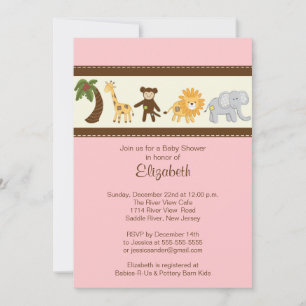 Jungle Safari Animal Girl Baby Shower Invitation