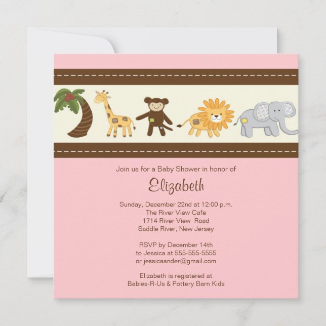Jungle Safari Animal Girl Baby Shower Invitation (Front)
