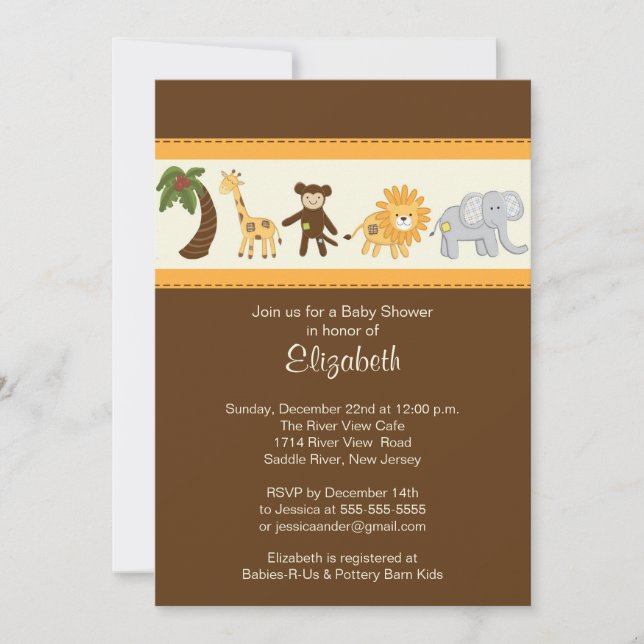 Jungle Safari Animal Neutral Baby Shower Invitation (Front)