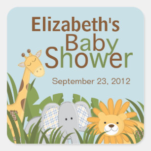 Jungle Safari Animal Neutral Baby Shower Square Sticker