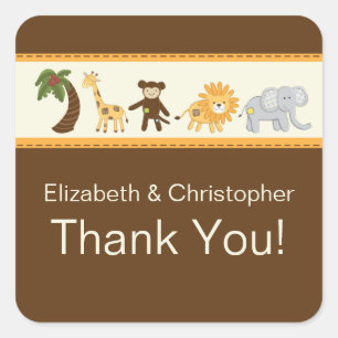 Jungle Safari Animal Neutral Baby Shower Square Sticker
