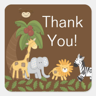 Jungle Safari Animal Neutral Baby Shower Square Sticker
