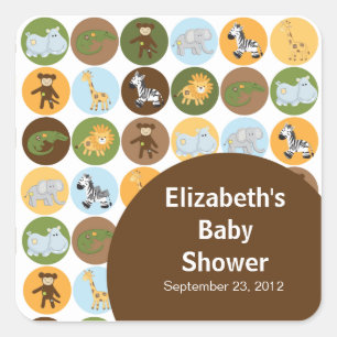 Jungle Safari Animal Neutral Baby Shower Square Sticker