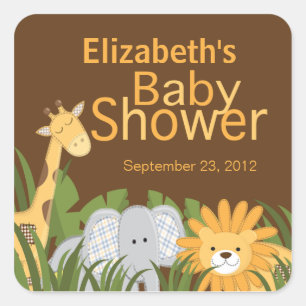 Jungle Safari Animal Neutral Baby Shower Square Sticker