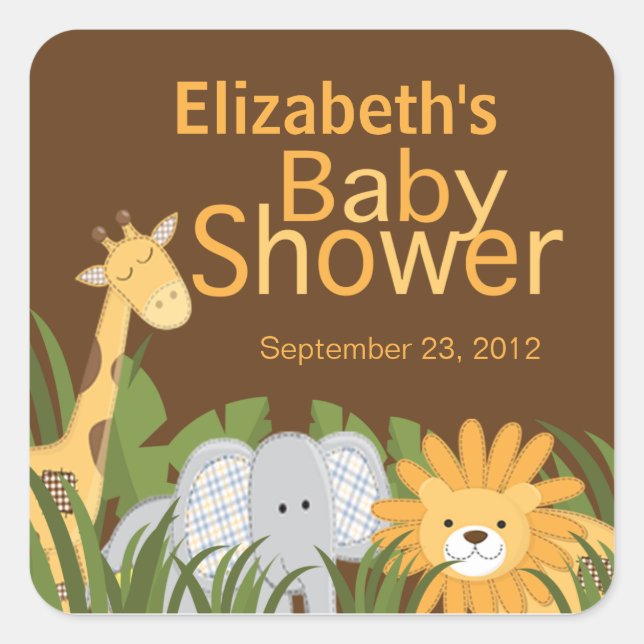 Jungle Safari Animal Neutral Baby Shower Square Sticker (Front)