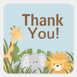 Jungle Safari Animal Neutral Baby Shower Square Sticker