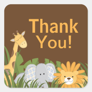 Jungle Safari Animal Neutral Baby Shower Square Sticker