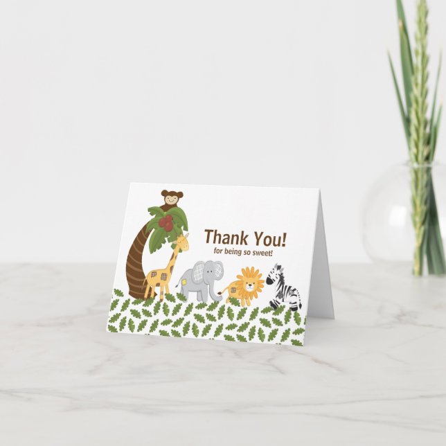 Jungle Safari Animal Neutral Baby Shower Thank You Card (Front)