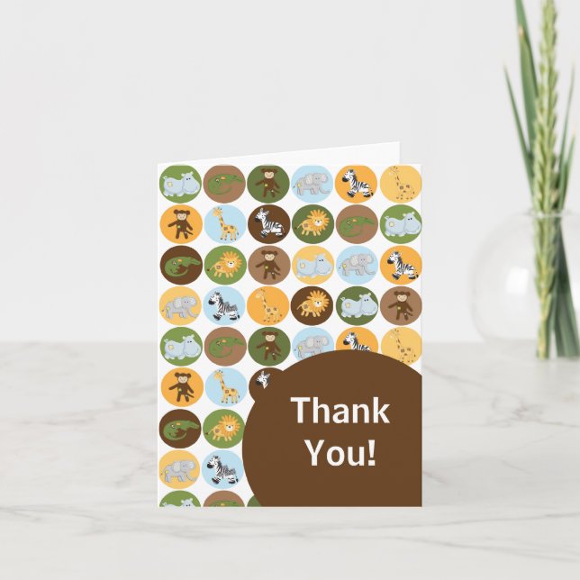 Jungle Safari Animal Neutral Baby Shower Thank You Card (Front)