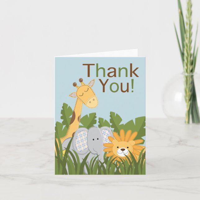 Jungle Safari Animal Neutral Baby Shower Thank You Card (Front)