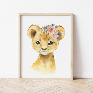 Jungle Safari Animal Nursery Art, Watercolor Lion Poster