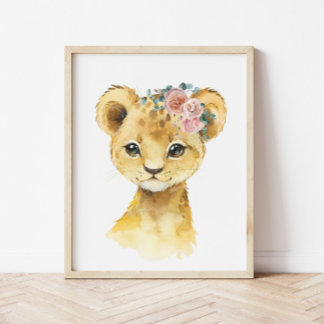 Jungle Safari Animal Nursery Art, Watercolor Lion Poster
