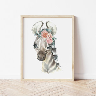 Jungle Safari Animal Nursery Art, Watercolor Zebra Poster