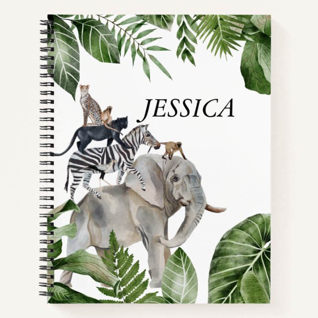 Jungle Safari Animal Personalised name Notebook (Front)