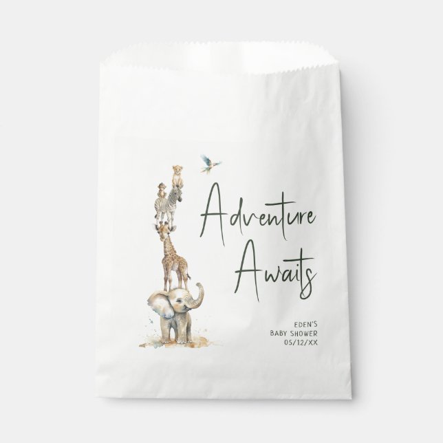 Jungle Safari Animals Adventure Awaits Baby Shower Favour Bags (Front)