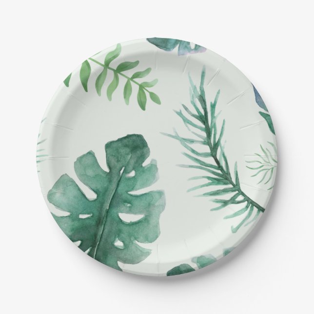 Jungle Safari Animals and Greenery Baby Shower  Paper Plate (Front)