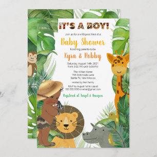 Jungle Safari Animals Baby Boy Shower  Invitation