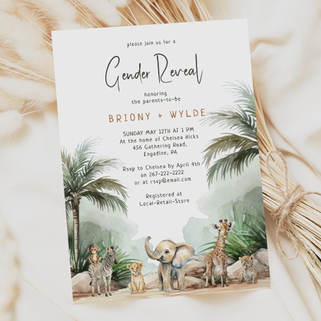 Jungle Safari Animals Baby Gender Reveal Invitation (Creator Uploaded)