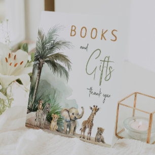 Jungle Safari Animals Baby Shower Books and Gifts Pedestal Sign